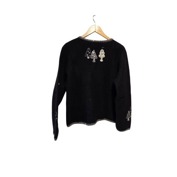 Vintage SUSAN BRISTOL Wool Sweater Full Zip Embroidered Christmas Black/White XL - Picture 4 of 5